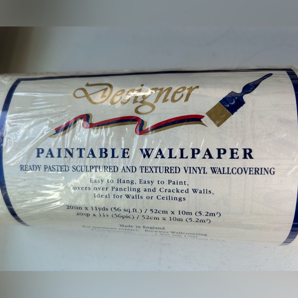 Designer Paintable Wallpaper texture pasted vinyl paper made in England 56 sq ft